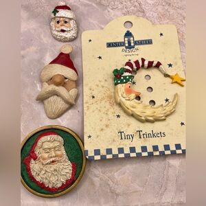 Four Santa Brooch Pin Set including the new Center Street Design Santa Moon